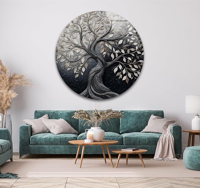 My Photostation.com 20''(50cm) Diameter Twilight Tree of Life Round Glass Wall Art Tempered Glass Printing Wall Decor Large Wall Art Wall Hangings