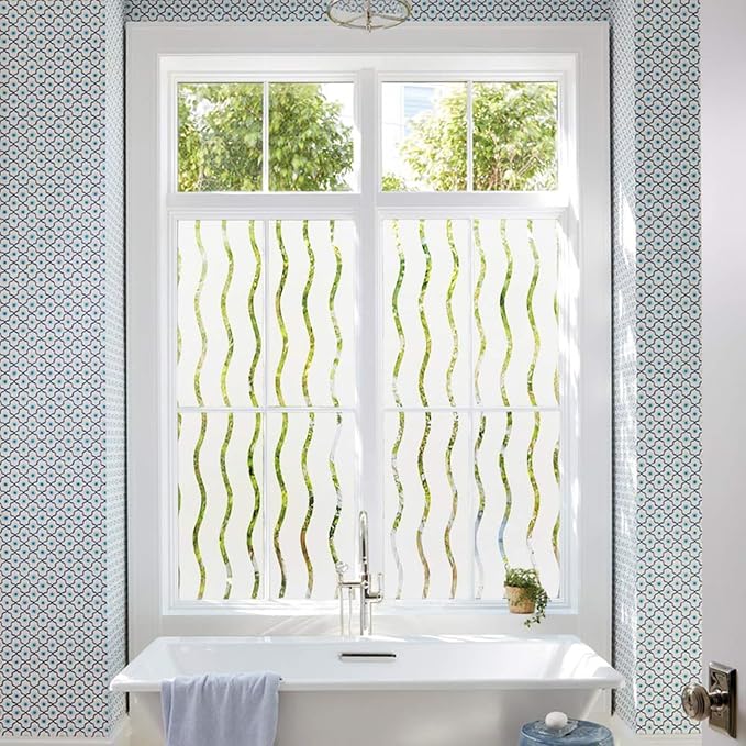 LEMON CLOUD Window Film for Privacy and Light Protection，Non Adhesive Removable Glass Covering Opaque Window Sticker Self Static Cling Vinyl Glass Film for Home Office (17.5 x 157.4 Inch,Wavy)
