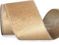 Ribbli Champagne Gold Velvet Wired Ribbon 4 Inch Khaki Velvet with Champagne Glitter Christmas Ribbon for Christmas Tree Decoration Big Bow Gift Wrapping Crafts Wreaths Supplies- 10 Yards