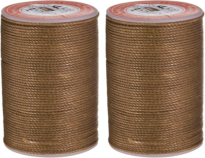 uxcell Round Leather Sewing Waxed Thread, 55m / 60 Yards Polyester Wax String, 0.80mm Wax Stitching Cord for Leather Crafts, Bookbinding, Bracelets Braided, Light Brown, 2pcs