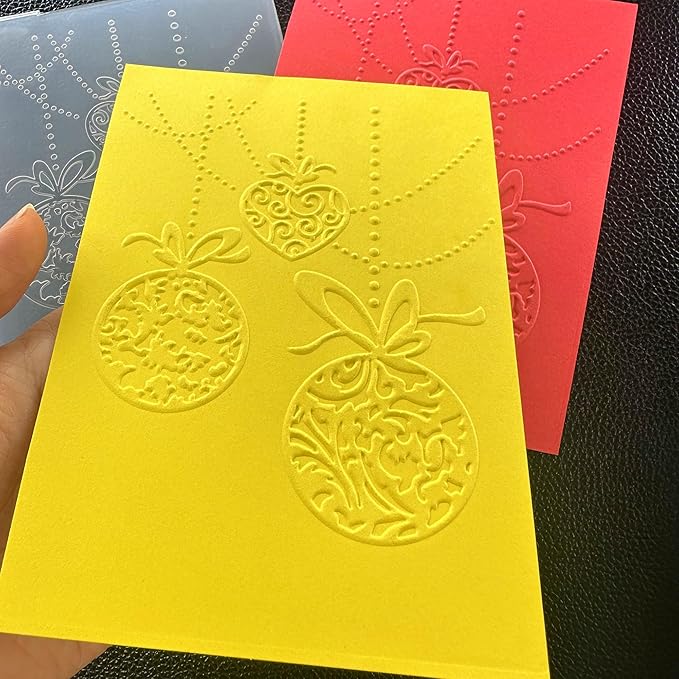 Arbuya Merry Christmas Baubles Plastic Embossing Folders for Card Making Xmas Balls Embossing Folder for Scrapbooking Pages Paper Crafting Clay Decoration