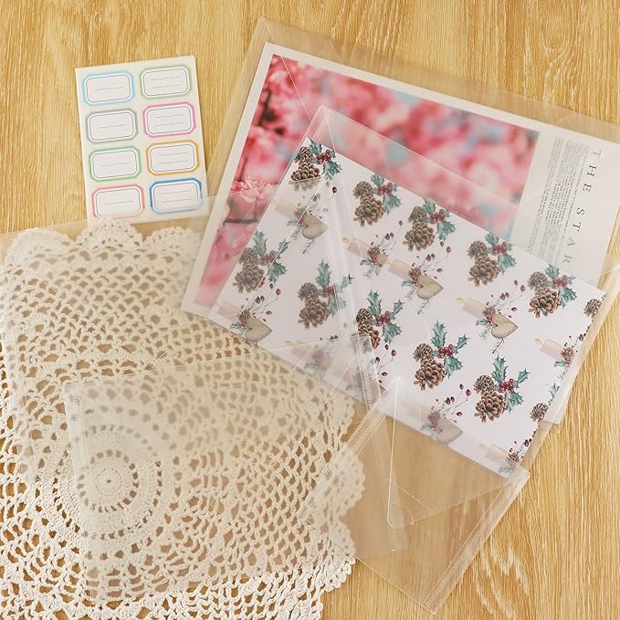 BAOFALI 20 Pieces Clear Die & Stamp Plastic Storage Bag, Resealable Large Envelope Pocket for DIY Scrapbooking Paper Card Craft Making and Cutting Dies Stencil (4.75"x4.75";4.5"x9.5")