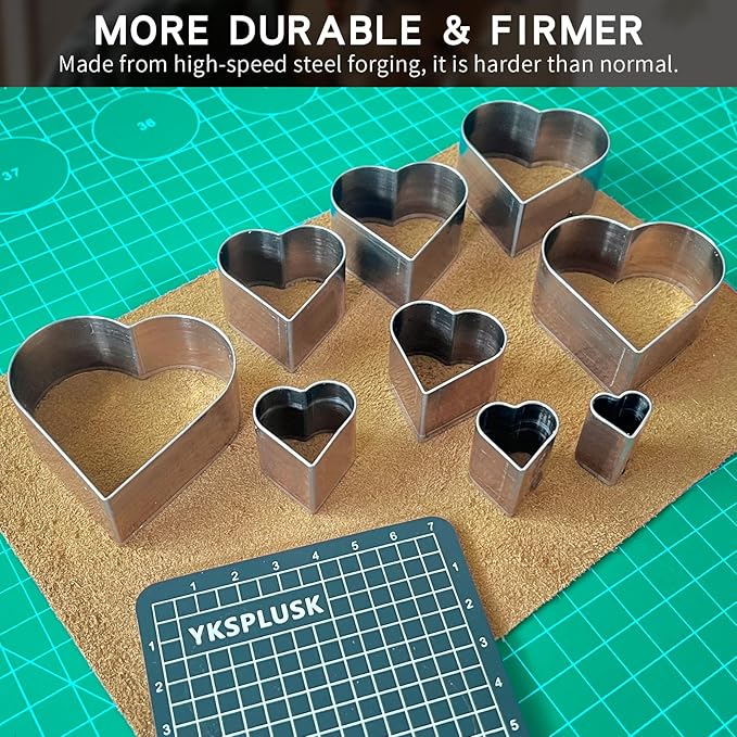 9 Pcs Leather Hole Cutter Tool Set, 9 Sizes Heart Shape Cutter Tools High Carbon Steel, Leather Cutting Dies Kit for DIY Leathercraft, Leather Hollow Punching with Plastic Box