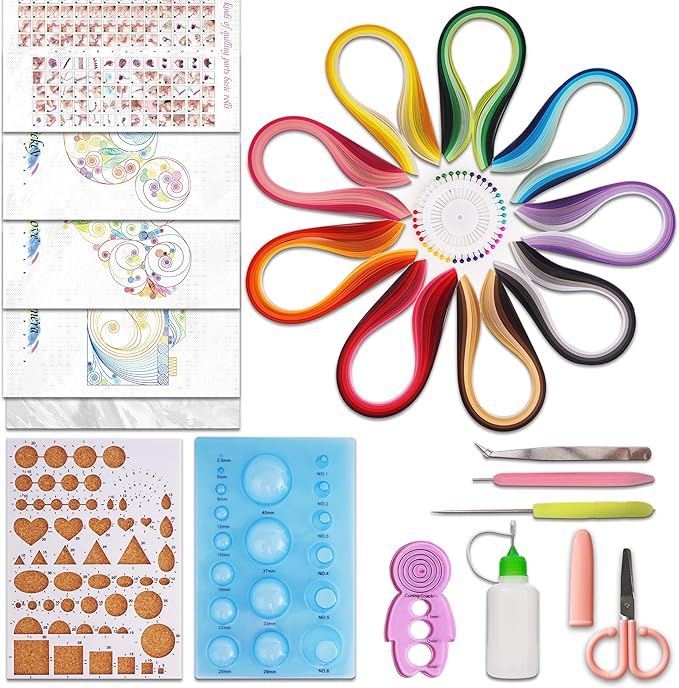 Halandar Paper Quilling Tools Set 24 pcs with 45 Colors 900 5mm Quilling Strips for Quilling Beginners and Paper Art Craft Lovers, DIY Handcraft Quilling Set