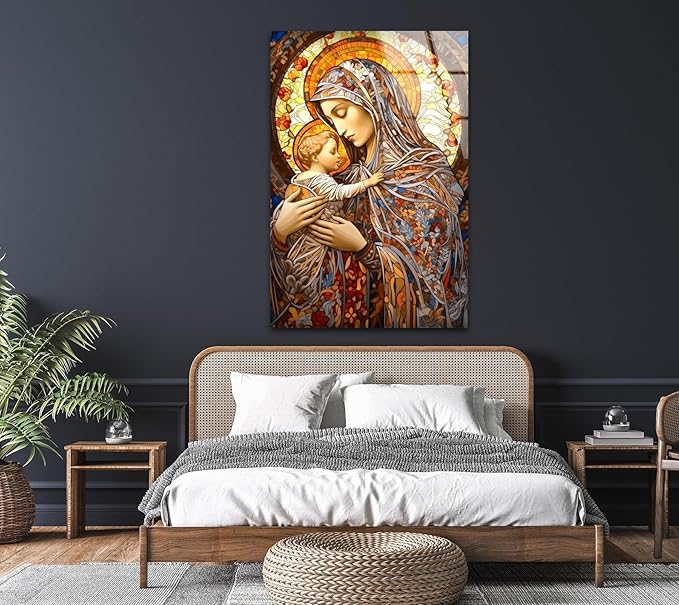 My Photostation.com Round 31,5'' Jesus and Virgin Mary Glass Wall Art Tempered Glass Printing Wall Decor Large Wall Art Wall Hangings