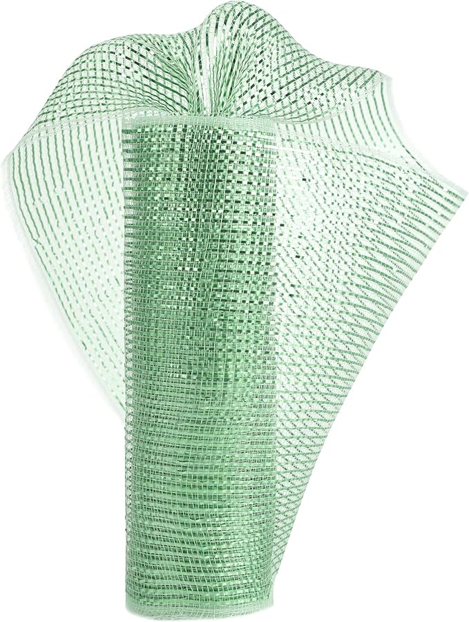 MEEDEE Sage Green Deco Mesh 10 Inch Rolls Deluxe Wide Foil Metallic Mesh Fabric Light Green Mesh Ribbon for Christmas Tree, Wreaths, Garland, Gift Wrapping, Bows Making (30 Feet)