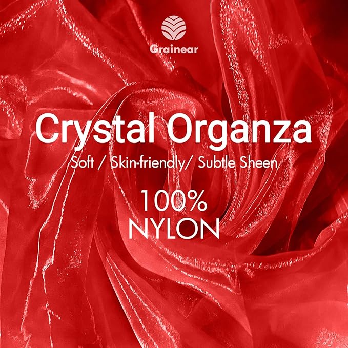 Red Crystal Organza Fabric – 16" x 5 Yards Lightweight Sheer Tulle for Bows, Tutus, Table Runners, Gift Wrapping, Crafts & DIY Sewing (Folded Package)