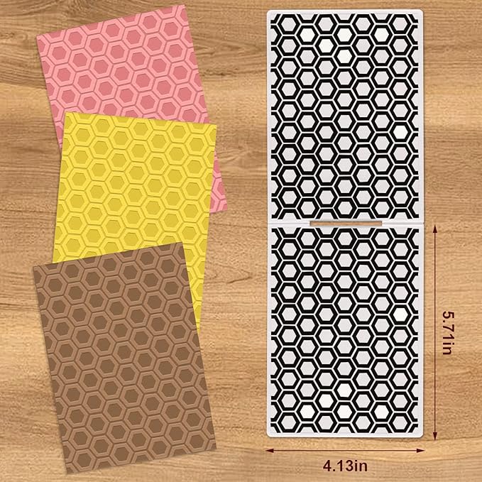 Threetols 3-D Textured Impressions Embossing Folder, Honeycomb Background Embossing Folder for Card Making, Hexagon Frame DIY Plastic Scrapbooking Photo Album Card Paper DIY Craft Decor Template Mold