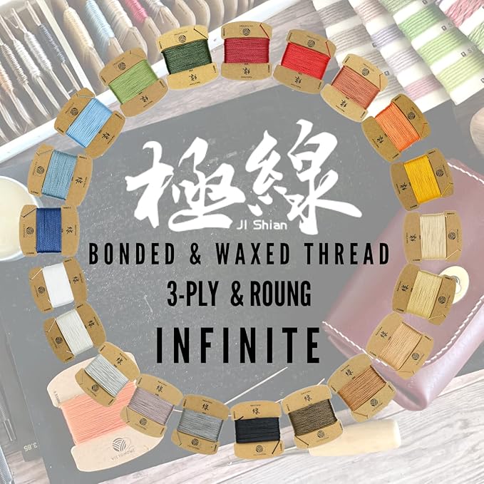 Bonded & Round Waxed Threads, 3-PLY Round Thread 12 Colors 384 Yards - Hand Sewing - All Leather Projects/Crafts/All-Purpose Threads/Macrame/Bracelet (0.45 mm, 32yd/Each)