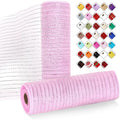 2 Rolls Mesh Ribbon for Wreaths 10 Inch x 30 Foot Wreath Mesh Rolls with Metallic Foil for Easter Christmas Party Wedding Home Decor DIY Craft Projects and Gift Wrapping (Light Pink)