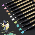 Betem Metallic Paint Markers, 10 Colors Acrylic Paint Markers for Black Paper, 2mm Medium Tips Metallic Glitter Pens Scrapbooking Supplies, Pumpkin Painting Kit for Rock Painting, Cards, Photo Albums