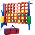 Oversized 4 in a Row Connect Game+Waterproof Carry Bag,Included-4 ft X 3.5 ft Tall,4-to-Score Jumbo with 44 Pieces Rings&Drink Holder,48” Super Size-Indoor&Outdoor Giant 4 Game for Kids&Adults