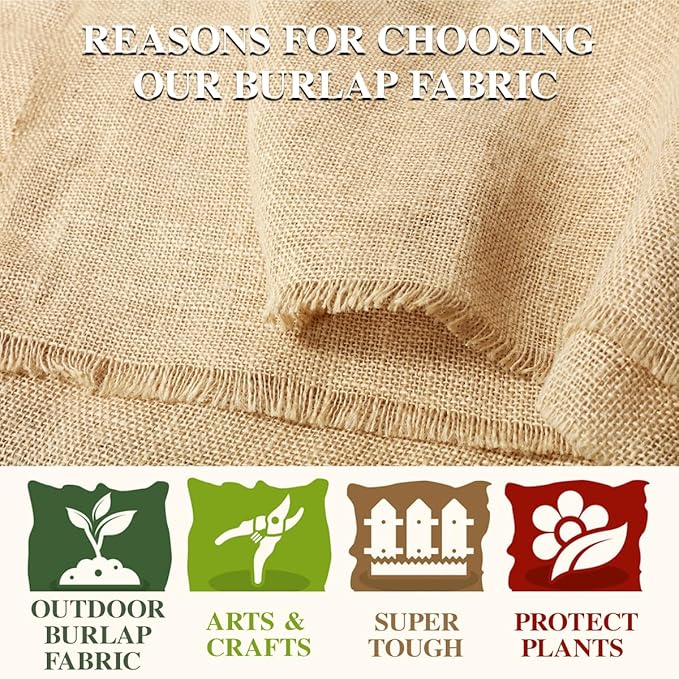 Burlap Fabric Roll, 63" x 15 Feet Burlap Garden Fabric Natural Jute for Decorations, Crafts, Weddings, Table Runner, Landscaping, Plants & Tree Covering