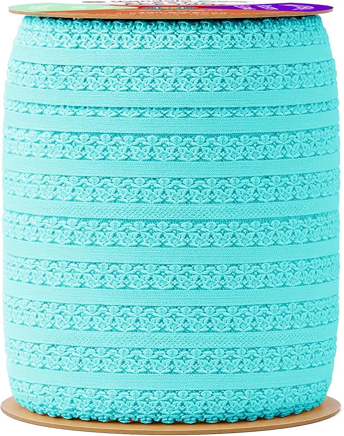 Mandala Crafts Aquamarine Stretch Lace Soft Elastic Trim Roll - 55 Yards 1 Inch Wide Stretchy Frilly Picot Ribbon for Sewing Lingerie, Headbands, Underwear, and Crafts