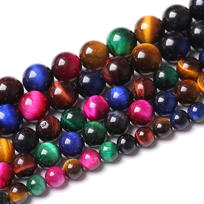 60pcs 6mm AAA Natural Colorful Tiger Eye Stone Beads Gemstone Round Spacer Loose Beads for Jewelry Making DIY Bracelet Necklace