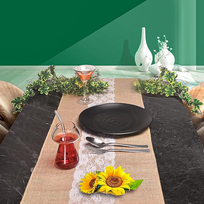 Burlap Lace Table Runner (Pack of 3) – 14”x 72” - No-Fray Finished Edge Natural Table Runner – No Odor, Eco-Friendly Burlap Runner - Perfect for Christmas, Wedding, Thanksgiving