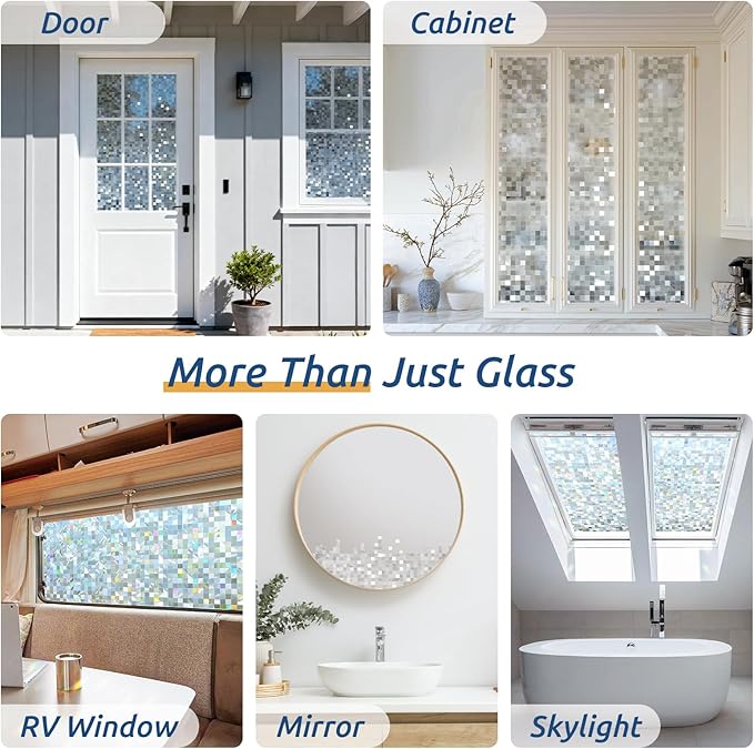 rabbitgoo Stained Glass Window Privacy Film Mosaic Pattern, Frosted Glass Window Film Rainbow Decorative Sticker, Static Cling UV Blocking Suncatcher for Home, 17.5 x 78.7 Inches