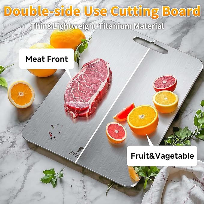 Pure Titanium Cutting Board, Stainless Cutting Boards for Kitchen, Double-Sided Food Grade Chopping for Meat, Vegetable & Fruit (10 * 14 IN)