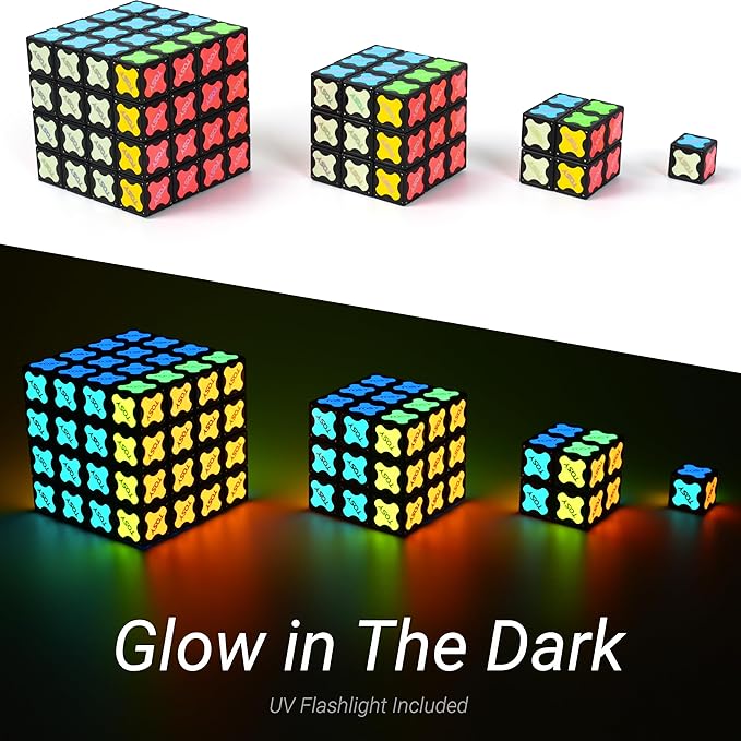 TOSY Magnet Cube 2x2 - 8 Blocks, 2 in 1 Toy: 2x2x2 Puzzle Cube and Customizable Infinity Cube, Glowing, UV Flashlight, Fidget/STEM/STEAM Magnet Tiles Birthday Gift for Kids/Teens/Adults, 4-Pack