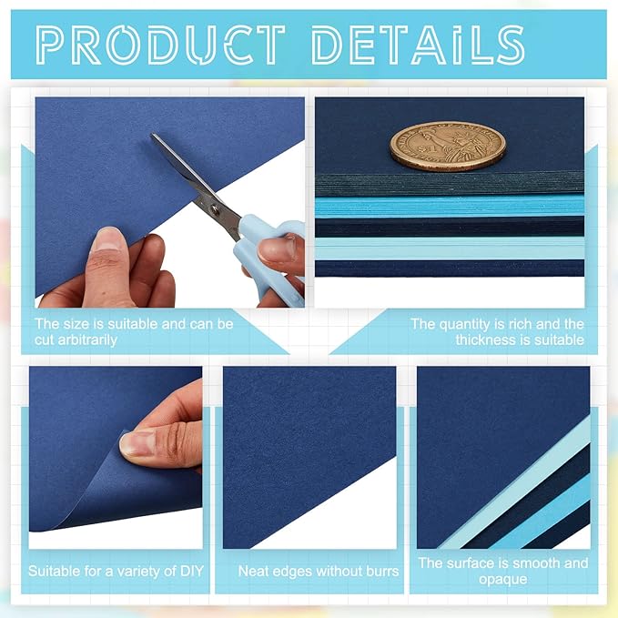 Sinmoe 100 Sheets 5 Shades Cardstock Paper 8.5 x 11 Inches 180gsm Solid Core Printer Paper for Scrapbooking DIY Arts Crafts Making Office Home Supplies(Blue Series)