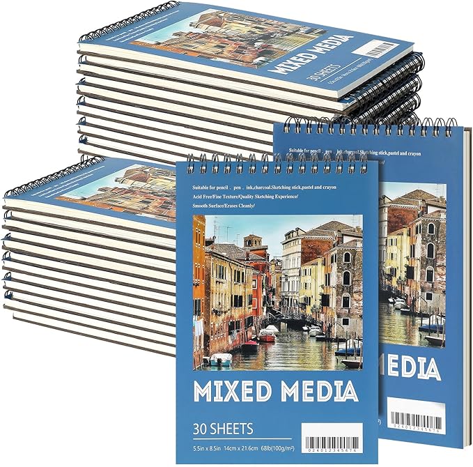 Jexine 20 Pcs 5.5'' x 8.5'' Top Spiral Bound Sketch Pad 30 Sheet Each(68lb/100gsm), Sketching Drawing Pad Artist Sketch Pad Kids Drawing Paper Art Sketchbook for Charcoal Graphite Painting