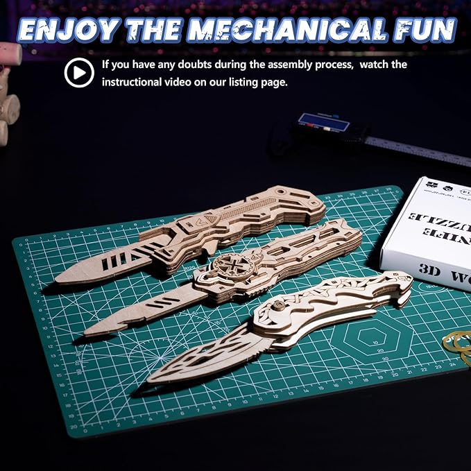 3D Wooden Puzzle for Adults: 3-in-1 DIY Wooden Puzzles Knife Kit - 134 Pcs Brain Teaser Mechanical Model Building Toy for Adult Hobby - Wooden Craft Art Unique Gift Idea for Teens Men