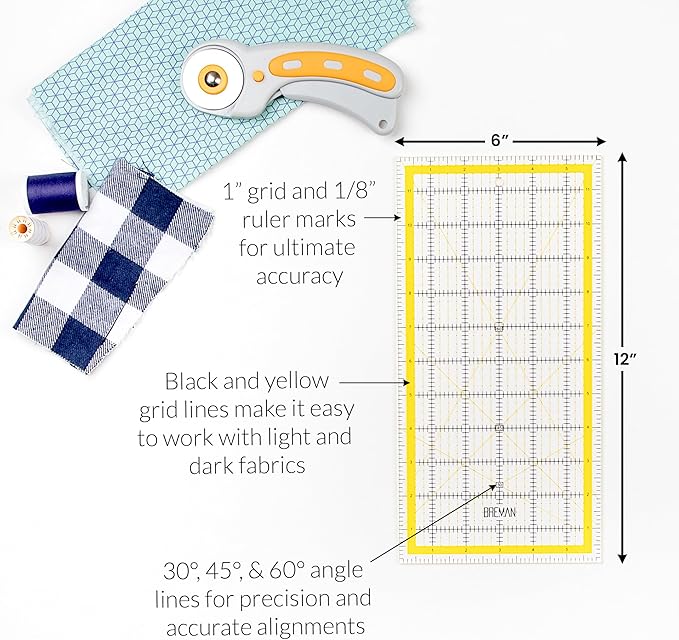 WA Portman Self Healing Cutting Mat & Rotary Cutter Set – 45mm Rotary Cutter for Fabric with 5 Extra Blades with 9x12 Fabric Cutting Mats for Crafts & 6x12 Acrylic Quilting Rulers – 3pc Sewing Kit