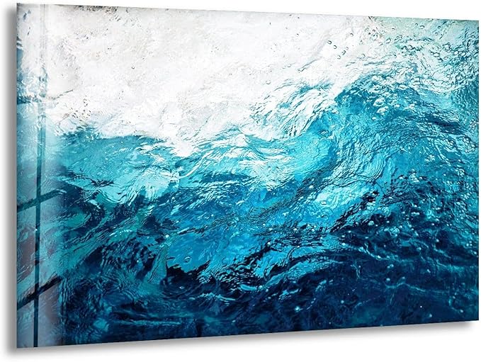 My Photostation.com 35.5Wx30H'' Blue Waves Abstract Glass Wall ArtTempered Glass Printing Wall Decor Large Wall Art Wall Hangings