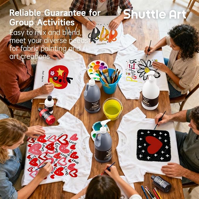 Shuttle Art White Fabric Paint, 33.8 oz(1000 ml) Large Bottle with Pump, Permanent Fabric Paint for Furniture, Sofa, Cushions, Clothes, Soft Non-Toxic Textile Paint for Color Changing, Renewal & Art Creations