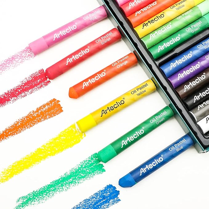 Artecho Oil Pastels Set of 24 Colors, Soft Oil Pastels for Art Painting, Drawing, Blending, Art Supplies for Artists, Beginners, Students, Teachers (10 x 70 mm)