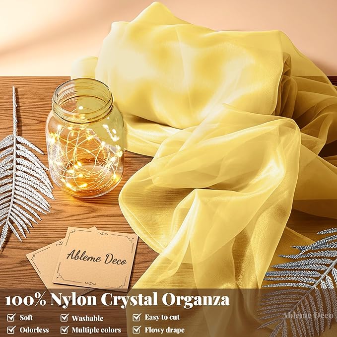 Sheer Fabric 60" x 1 Yards (3 ft) Organza Fabric by The Yard for DIY Wedding Decorations Craft Projects Party Backdrops Bows (Antique Gold)