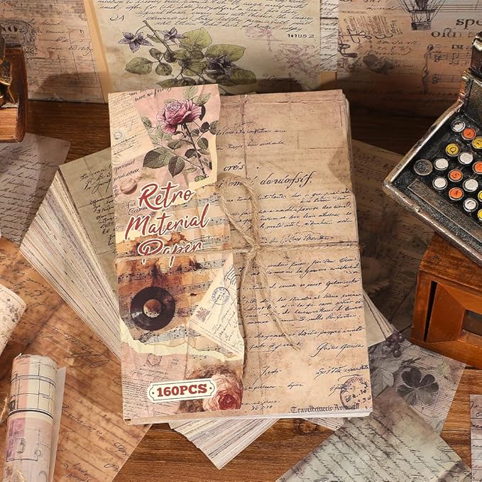icceemee 160 Sheets of Retro Manuscript Scrapbook Paper, journaling Scrapbook Supplies Craft Collage Paper Set, Junk Journal Bullet Journal Poster Room Decor for Card Making Decorative Gifts
