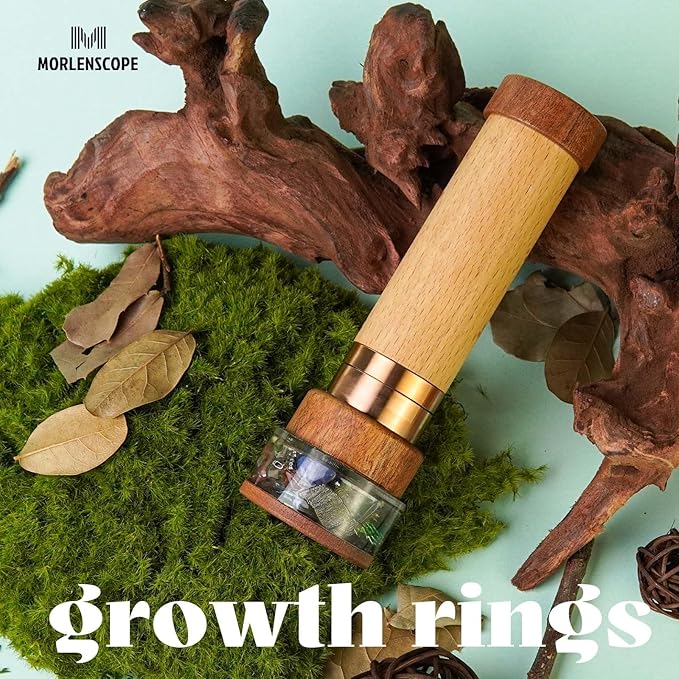 Growth Rings Wooden Kaleidoscope Full Screen Effect,6.5" Handmade Brass Rotatable Oil-Filled Core Box Nature Kaleidoscope Kit,Vintage Gift Box,Anniversary Birthday Gift for Man Woman