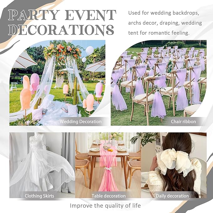 Horbaunal White Chiffon Fabric by The Yard, 1 Yard Continuous Sheer Fabric 59" Wide Soft Draping Fabric for Wedding Arch Draping Party Backdrop DIY Sewing