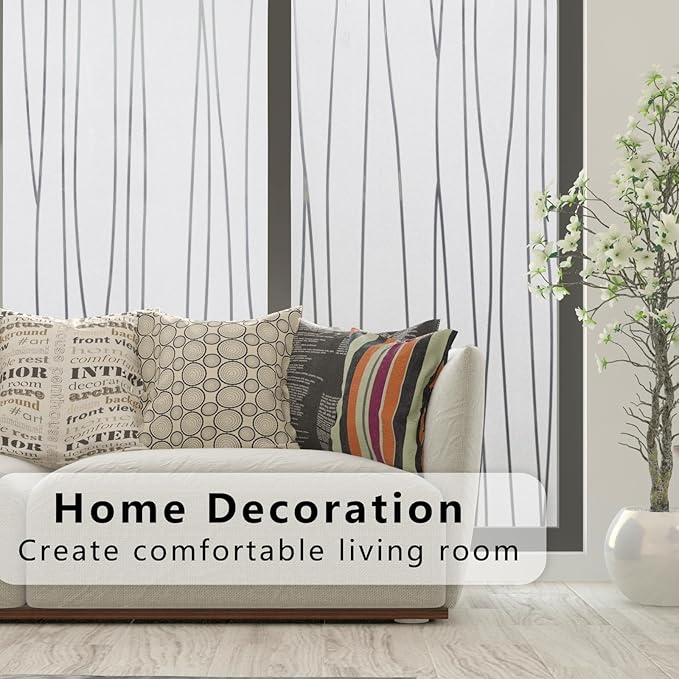 Finnez Window Privacy Film Decorative Frosted Window Cling Privacy Film for Glass, Non-Adhesive Heat Anti-UV for Home Office Living Room, Irregular Stripe Patterns, 35.4 x 157.4 Inches