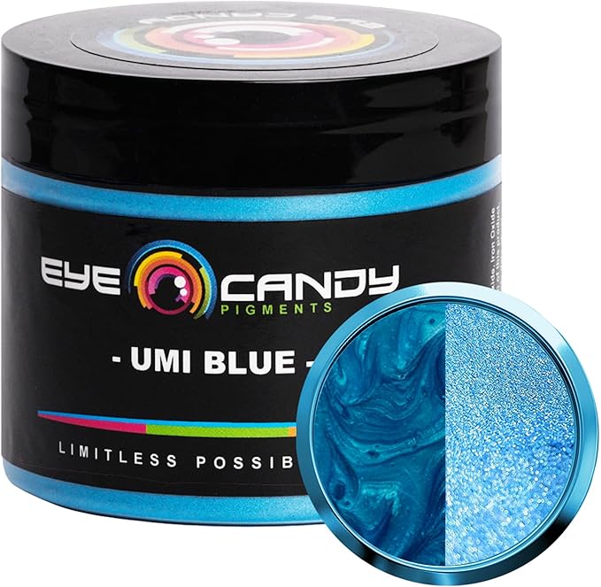 Eye Candy Pigments Premium Blue Mica Powder - Umi Blue (50gr) - for Epoxy, Resin, Soap, Paint, Woodworking, Acrylic Pouring, Bath Bombs, Fishing Lures - DIY Arts and Crafts Additive