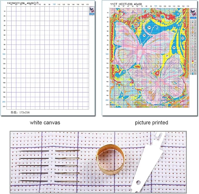 Stamped Cross Stitch Kits - Beach Night Landscape Counted Cross Stitch Kits for Beginners Adults Needlepoint Cross-Stitch Patterns-Colorful Little Bird Family 16x20 inchs