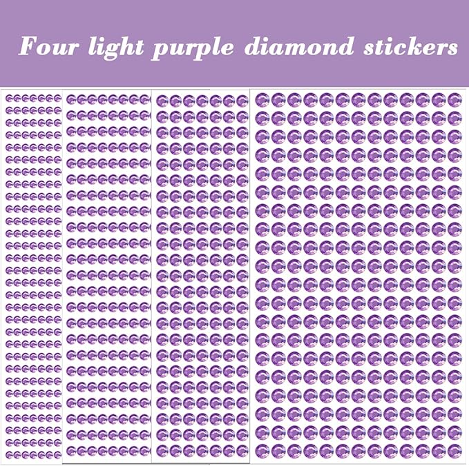 1799 Pcs 4 Sheets Rhinestone Stickers 3/4/5/6 mm Self Adhesive Rhinestones Gems for Face Eyes Makeup Hair Body (Light purple-3/4/5/6mm)