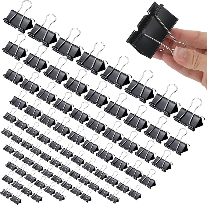 Yexiya 1000 Pcs Binder Clips Bulk Assorted Sizes Black Paper Clips Small Binder Clips Office Clips Bulk Mini Paper Clamps Multi Sizes for School Teachers Office Supplies (Multi Sizes)