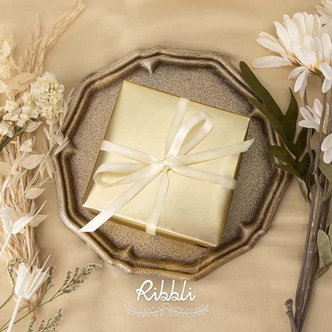 Ribbli Ivory Satin Ribbon,Double Faced Satin 1/4 inch x Continuous 50 Yards,Ivory Ribbon Use for Bows Bouquet,Gift Wrapping,Wedding Decoration,Floral Arrangement