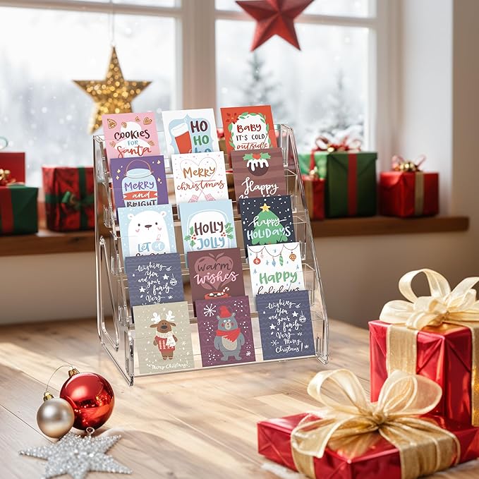 5 Tier Acrylic Card Display Stand, Clear Display for Greeting Cards, Sports Cards, Postcards, Stickers & Brochures (2 Pack)