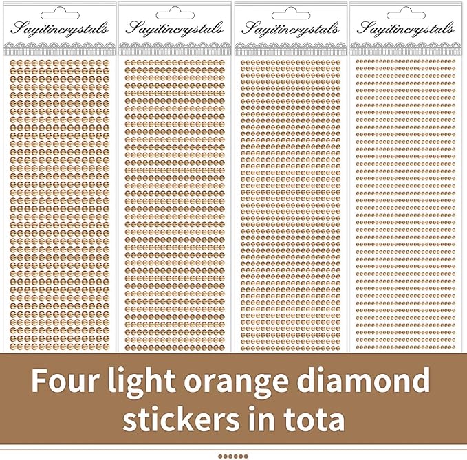 3090 Pcs 4 Sheets Rhinestone Stickers 3/4/5/6 mm Self Adhesive Craft Rhinestones Gems for Face Eyes Makeup Hair Body (Orange-3/4/5/6mm)