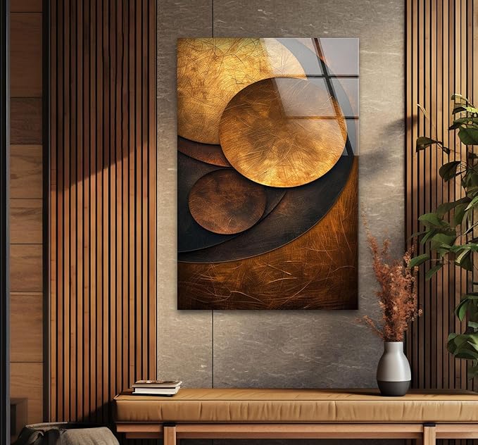 My Photostation.com 24Wx30H'' Bronze Art Deco Geometric Motifs Glass Wall Art Tempered Glass Printing Wall Decor Large Wall Art Wall Hangings
