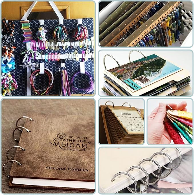 CooBigo 50 Pack Binder Ring, Metal Book Ring Paper Ring Holder 1-1/2-Inch Loose Leaf Binder Ring Clip for Index Card, Flash Card Ring, DMC Embroidery Floss Organizer, Keychain Key Ring - Silver