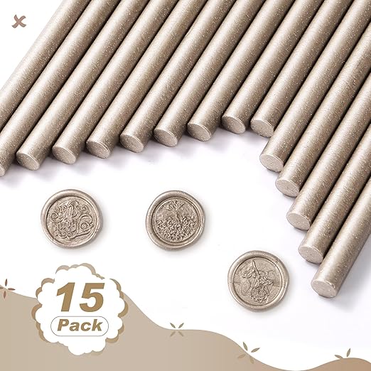 Nuanchu 15 Pcs Glue Gun Sealing Wax Sticks Retro Vintage Wax Sticks for Seal Stamp and Letter for Wedding Invitations Card Envelope Christmas Holiday Gift Ideas(Champagne)