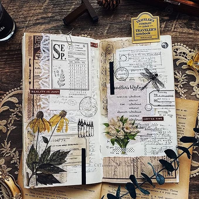 Vintage Vellum Stickers Floral Plants Elements Scrapbooking Supplies Flowers Botanic Natural Translucent Paper Self-Adhesive Junk-Journal Items (Plant World)