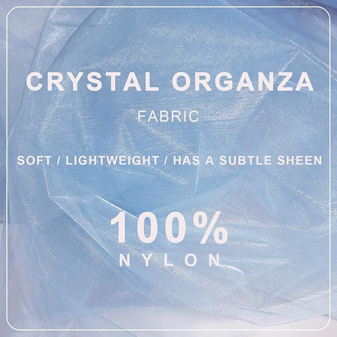 Organza Tulle Fabric Rolls, Crystal Organza 12" by 50 Yards (150 ft) Sheer Nylon Silky Shiny Netting Spool Bolt for DIY Craft Table Runner Wedding Baby Shower Party Decor (Baby Blue)