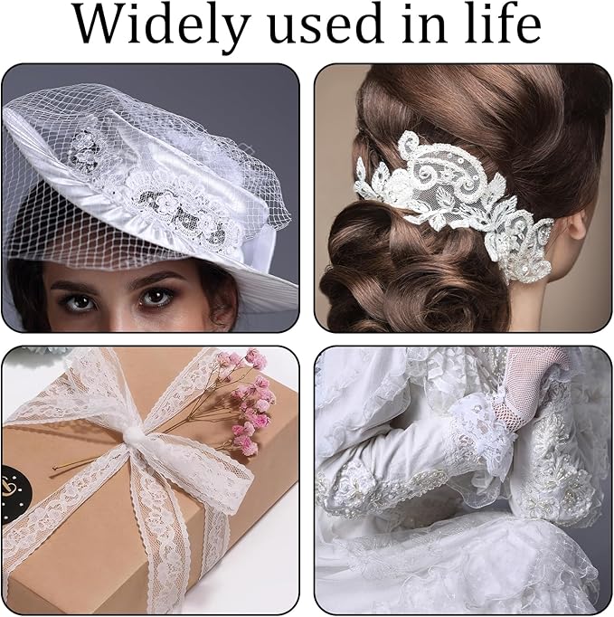 Lace Trim, 60 PCS Yards Ribbon, Vintage Scalloped White Laces Ribbon Suitable for Crafts, Gift Wrapping, DIY Sewing, Scrapbooking, Wedding Bouquet Decoration(6 Styles)