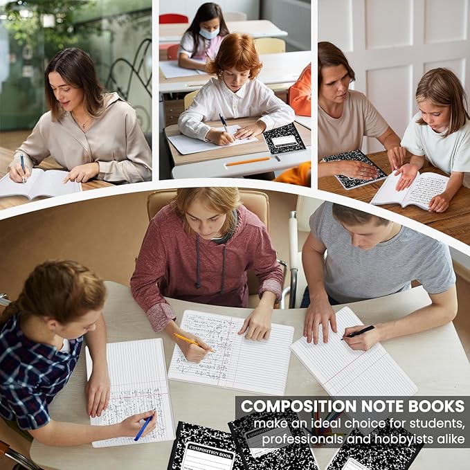 Marble Composition Notebook, 5-Pack Bulk Composition Notebooks Wide Ruled, 100 Sheets (200 Pages) 7-1/2" x 9-3/4" Marble Notebooks Wide Ruled, Classroom Must Haves-School Supplies College.