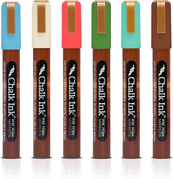 Chalk Ink Chisel Tip Wet Wipe Chalk Markers (Maui Surf, 6mm, 6 Pack)